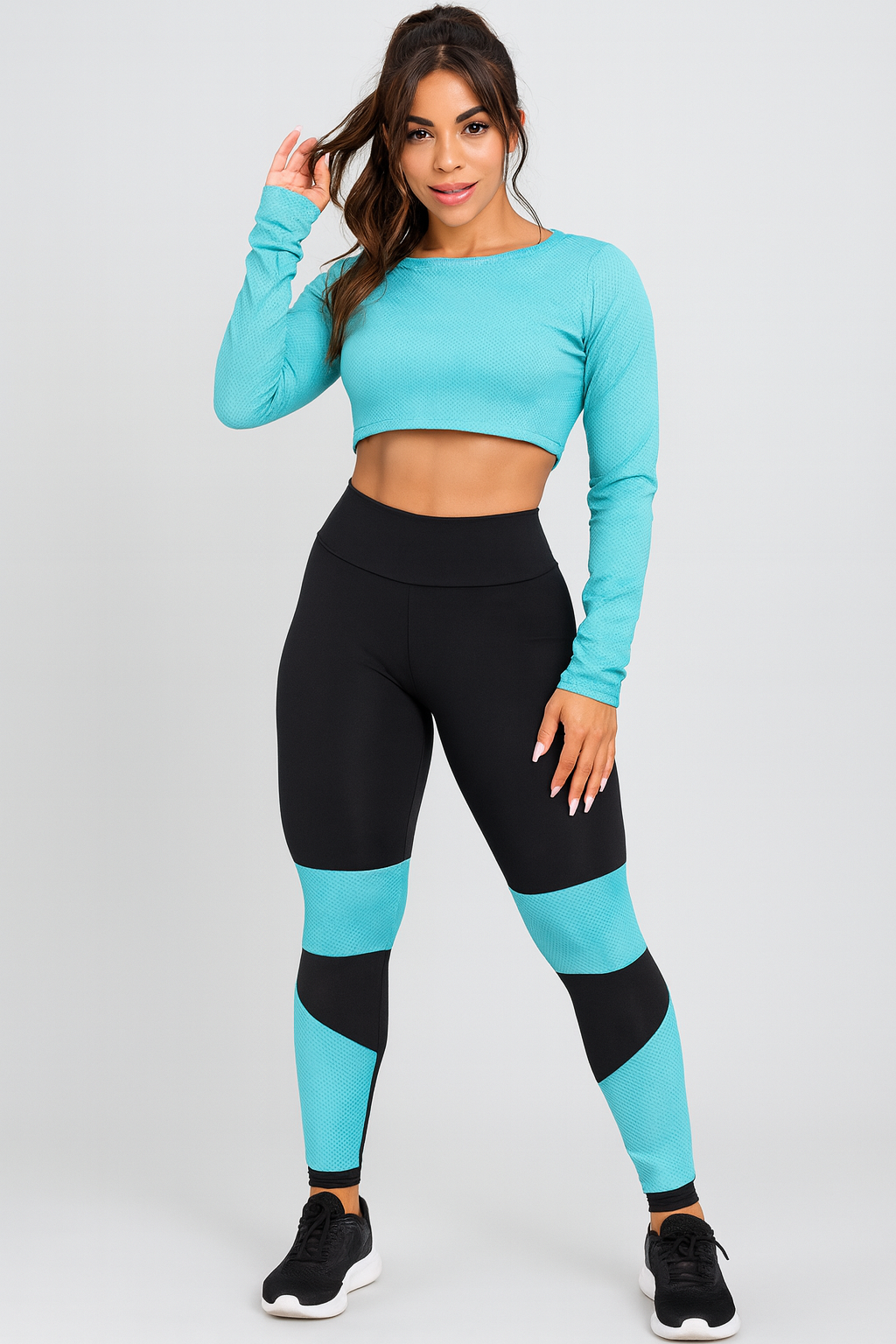 BLACK FRIDAY Conjunto turquesa -  Cropped De telinha + Legging