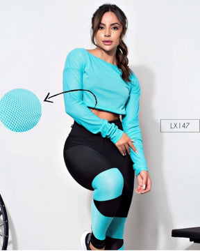 Conjunto turquesa - BLACK FRIDAY Cropped De telinha + Legging